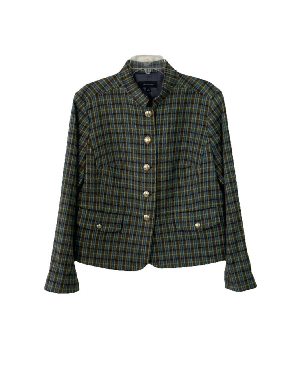 TALBOTS Shetland Officer Jacket Apple Plaid Sz 14 Old Money Wool Blend